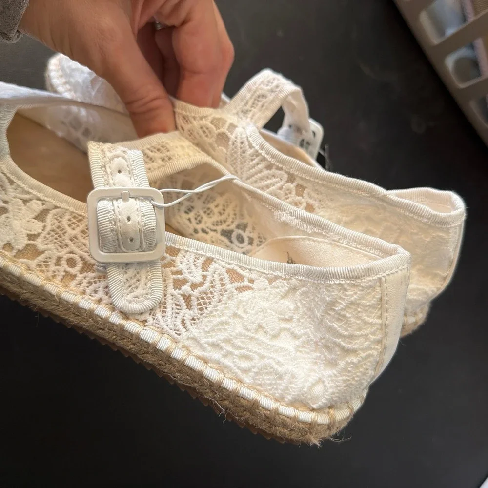 Art Class Kids White Lace Mary Jane Espadrille Flats Size‎ 1 Coquette NEW